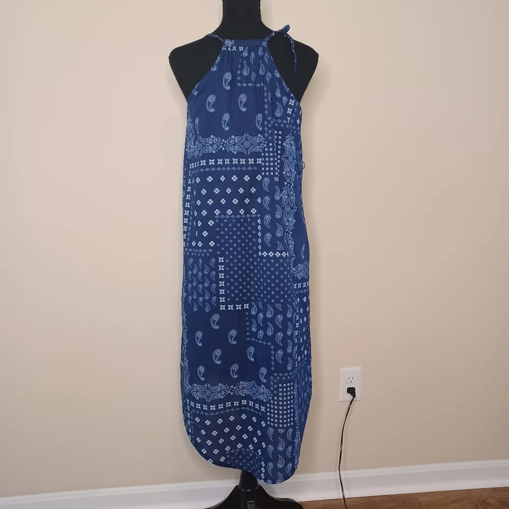 Old Navy Girls Bandana Print Cotton High Low Sun Dress Sz XL Navy Blue
